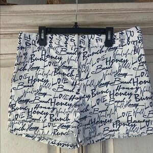 Women's Blue and White Script Shorts